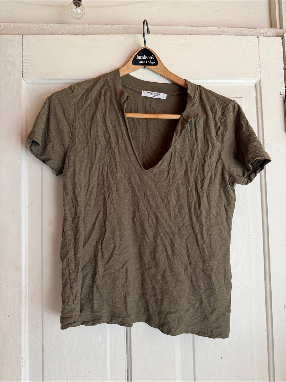 Project Social V-Neck Short Sleeve Tee in Olive Green
